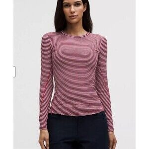 Lululemon Hold Tight Long Sleeve Top Size 8 | Red Navy Stripe | NWT | $68 Retail